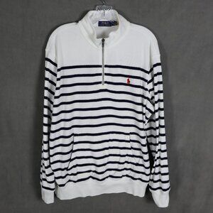 Polo Ralph Lauren Sweatshirt Mens Large White Striped French Terry 1/4 Zip
